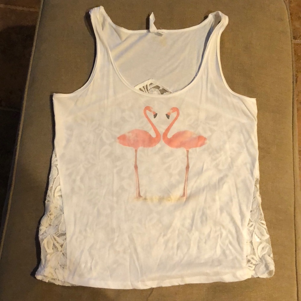 NWOT Never worn flamingo tank with lace back